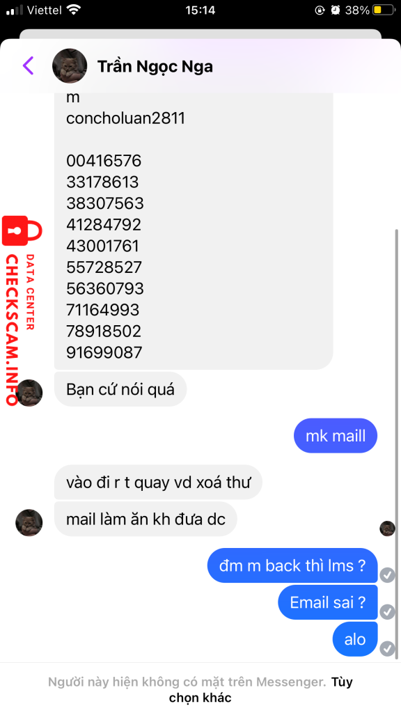 Evidência contra Trần Ngọc Nga