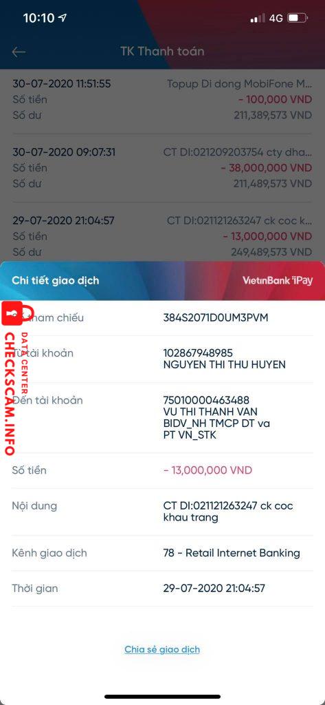 Evidência contra Vũ Thị Thanh Vân
