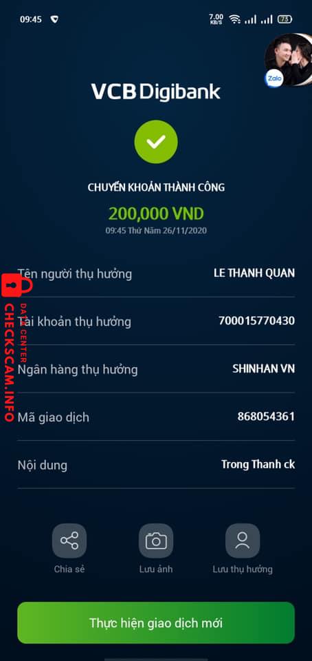 Evidência contra Le Thanh Quan