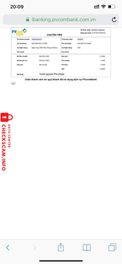 Evidência contra Nguyễn Thị Hằng