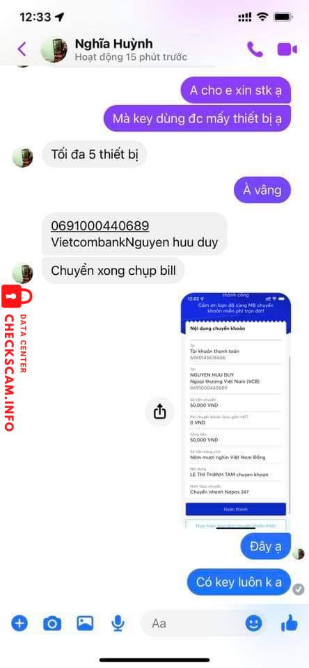 Evidência contra Nguyen Huu Duy