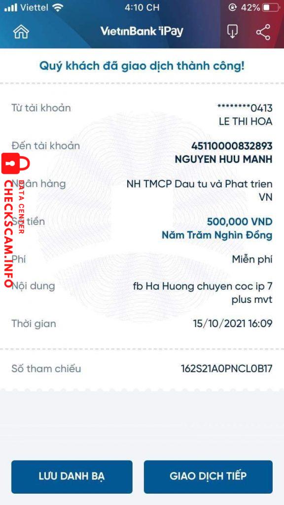 Evidência contra Nguyễn Hữu Mạnh