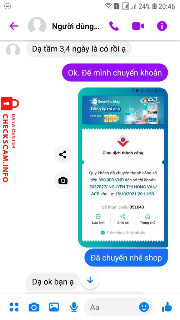 Evidência contra Nguyễn Thị Hồng Vân