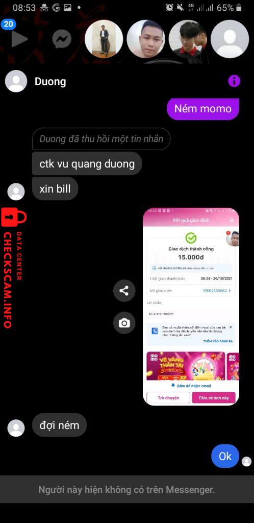 Evidência contra Vũ Quang Dương