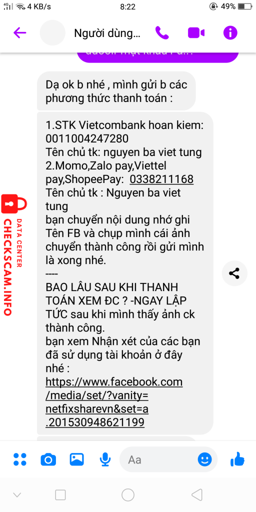 Evidência contra Nguyễn Bá Việt Trung