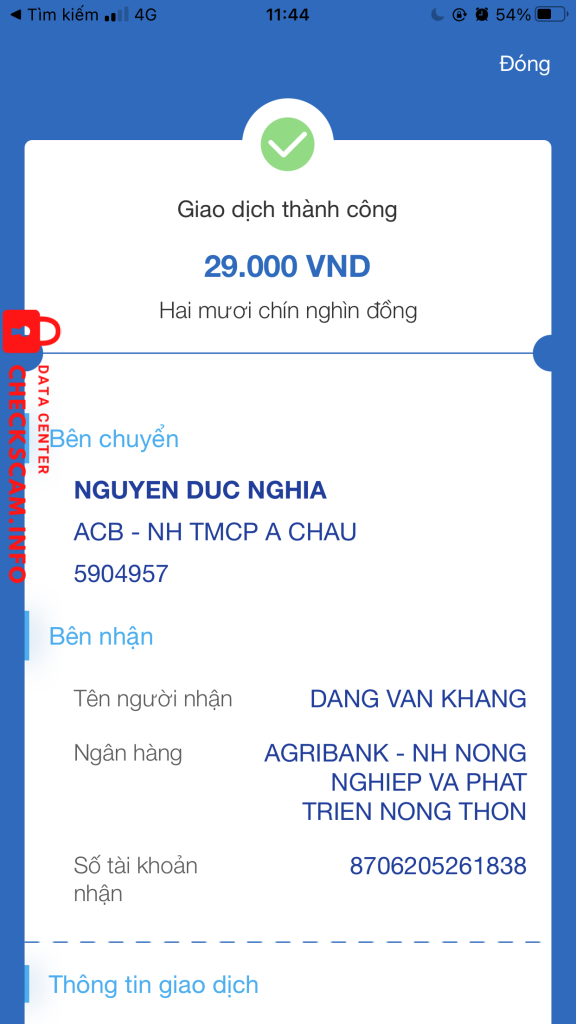 Evidência contra Đặng Văn Khang