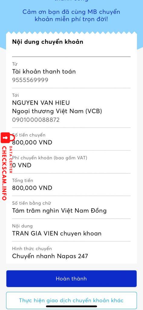 Evidência contra Nguyễn Văn Hiếu