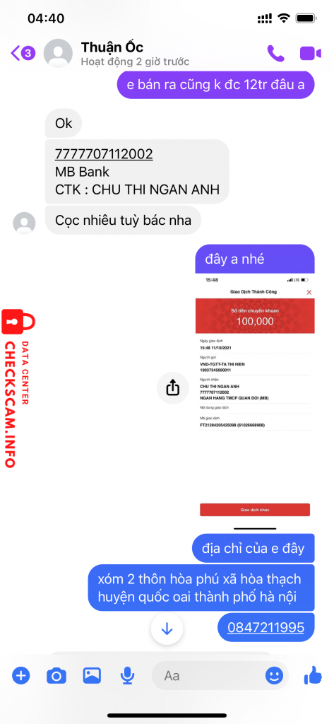 対する証拠 Chu Thi Ngân Anh