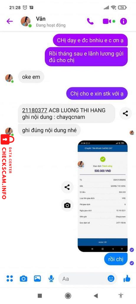 対する証拠 Luong Thi Hang