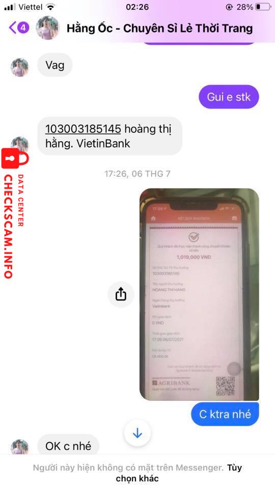 Evidence against Hoàng Thị Hằng