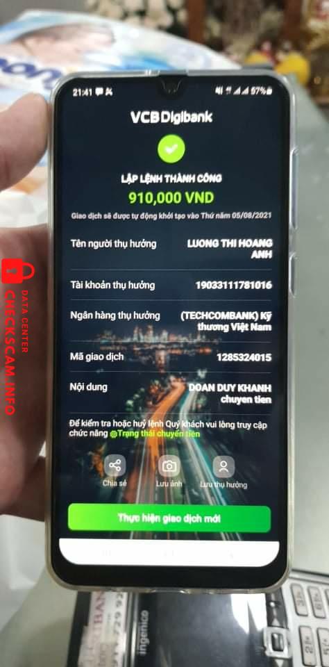 Evidência contra Lương Thị Hoàng Anh
