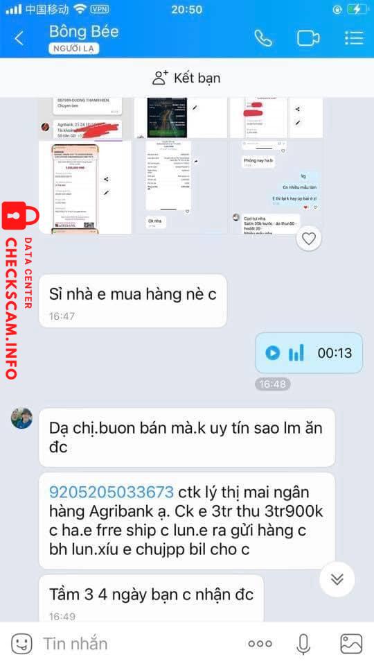 Evidência contra Lý Thị Mai Ngân