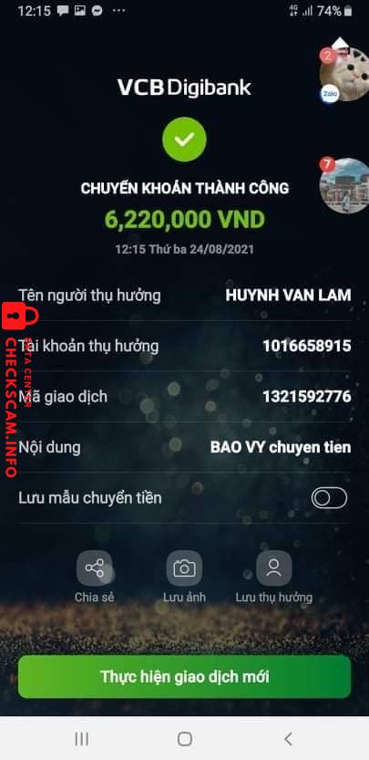 Evidência contra Huynh Van Lam