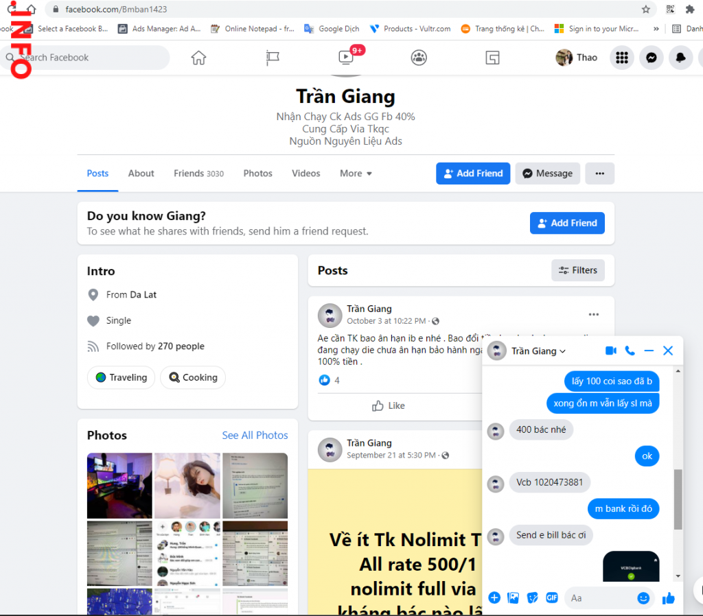 Evidência contra Tran Van Giang