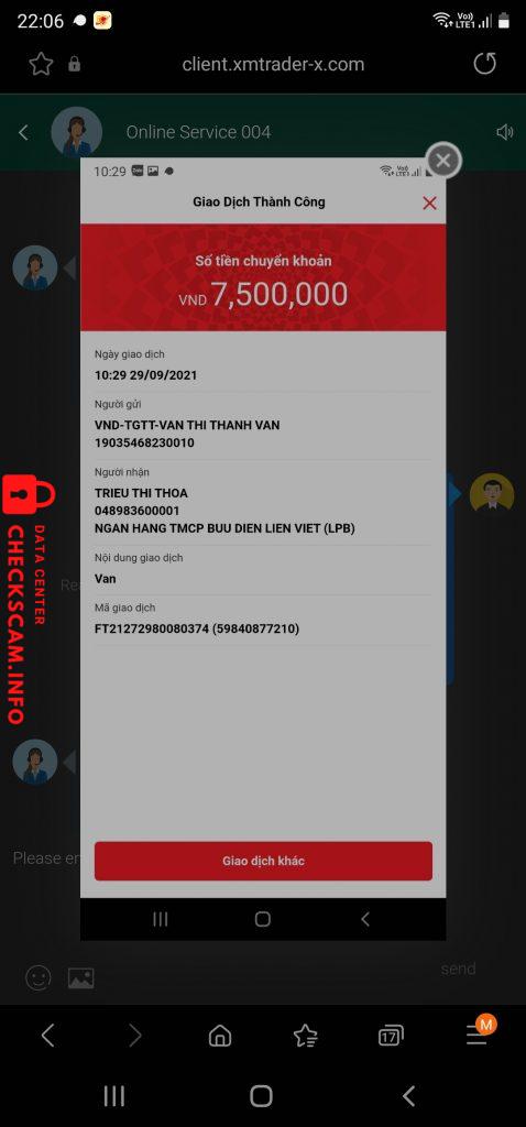 Evidencia contra Triệu Thị Thoa