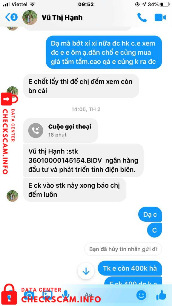 Bukti melawan Vũ Thị Hạnh