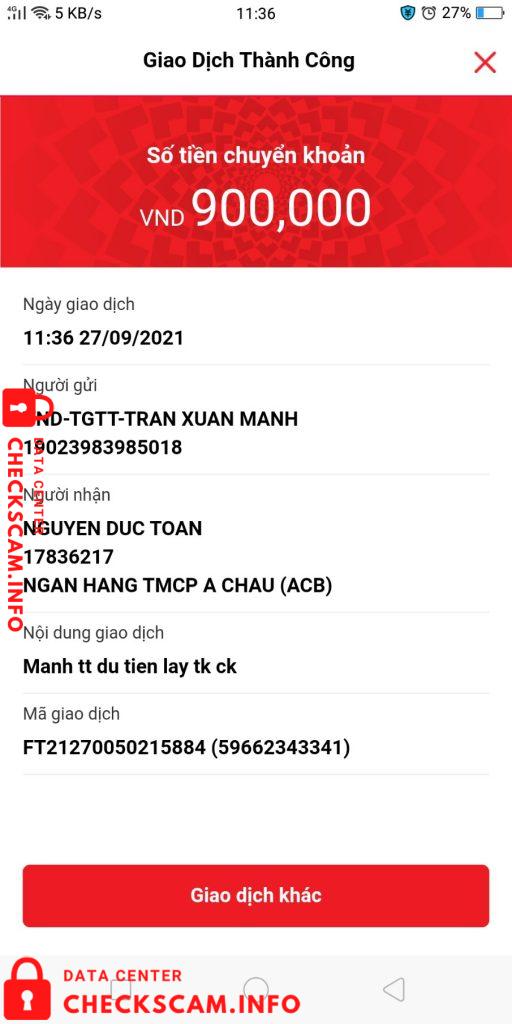 Evidência contra Nguyễn Đức Toàn
