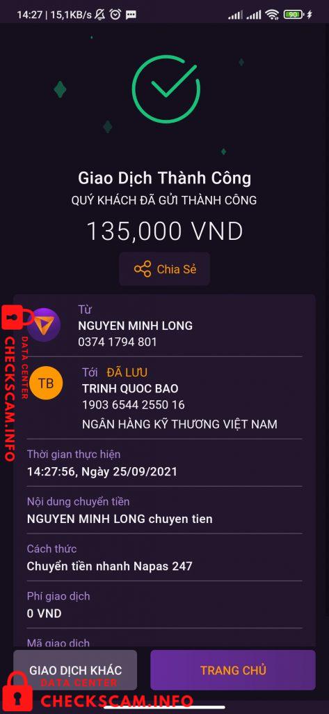 Evidência contra Trinh Quoc Bao