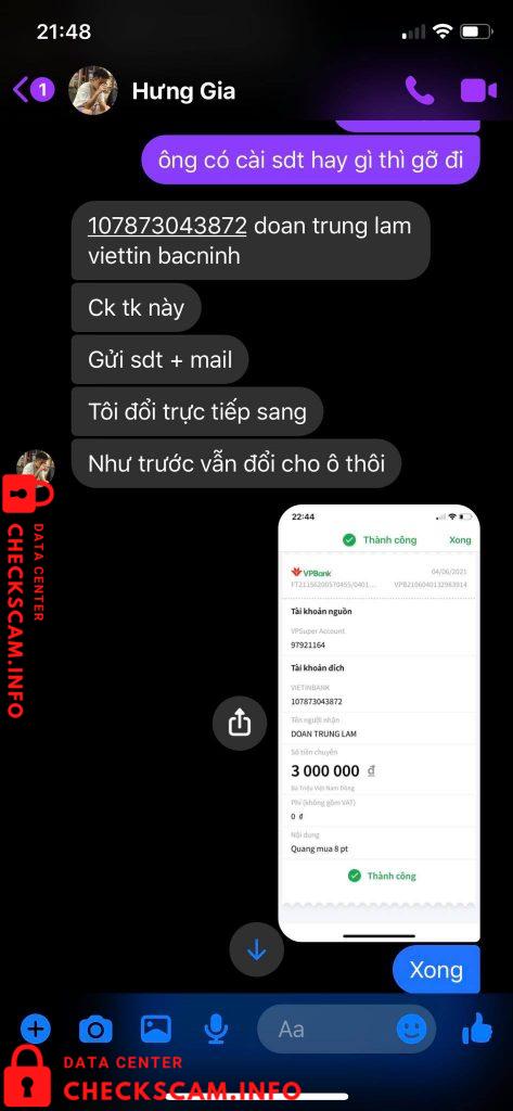 Evidência contra Doan Trung Lam