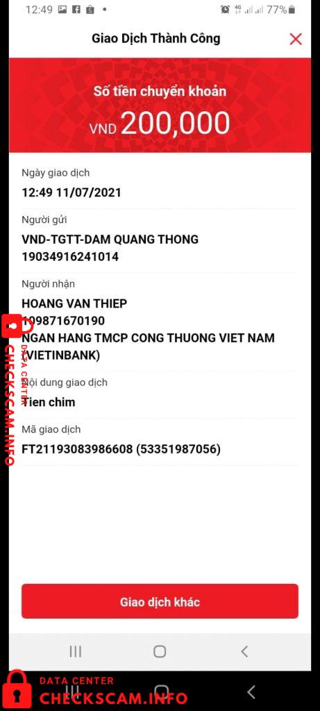 Evidência contra Hoang Van Thiep