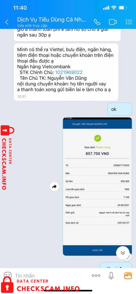 Evidência contra Nguyễn Văn Dũng