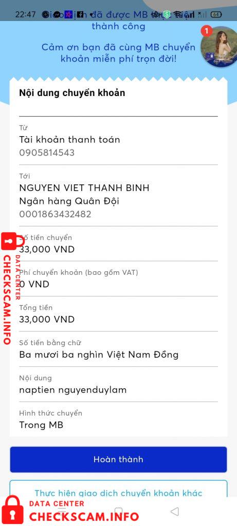 Evidência contra Nguyễn Viet Thanh Binh