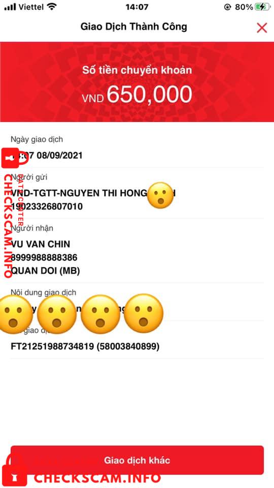 Evidência contra Vu Van Chin