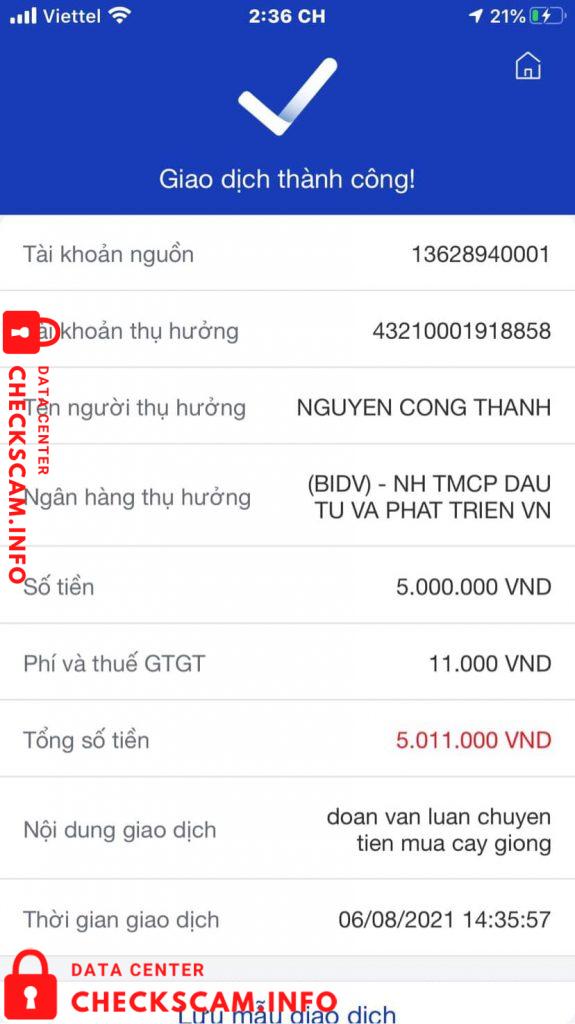 Evidência contra Nguyen Cong Thanh