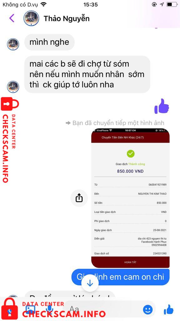 Evidência contra Nguyễn Thị Kim Thảo