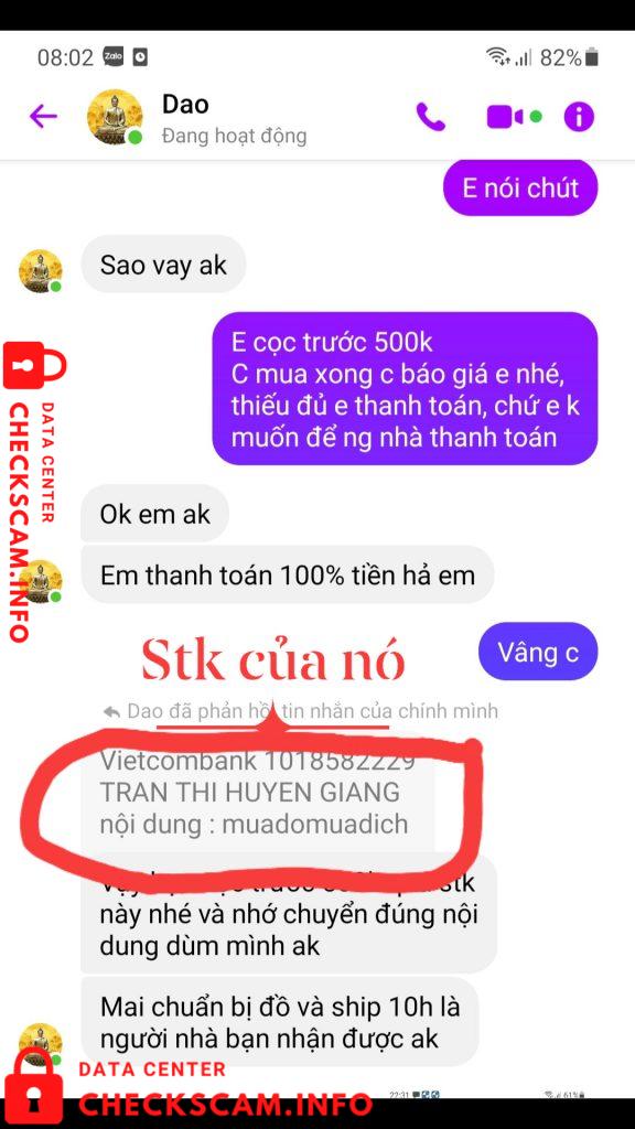 Evidência contra Trần Thị Huyền Giang
