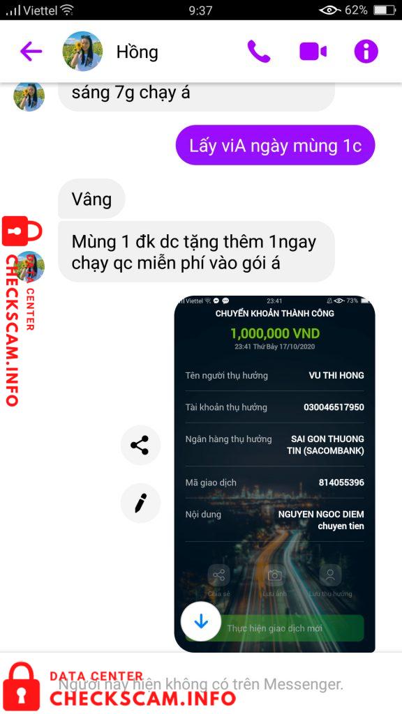 Evidência contra Vũ Thị Hồng
