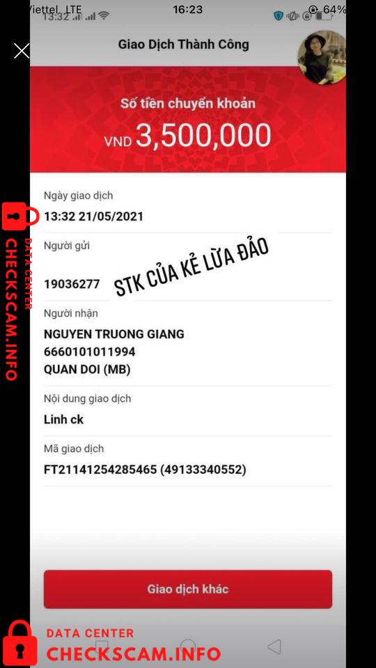 Evidência contra Nguyễn Trường Giang