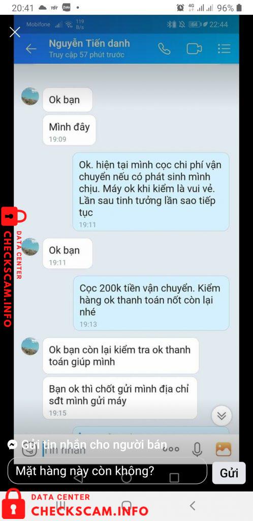 Evidência contra Nguyễn Tiến Danh
