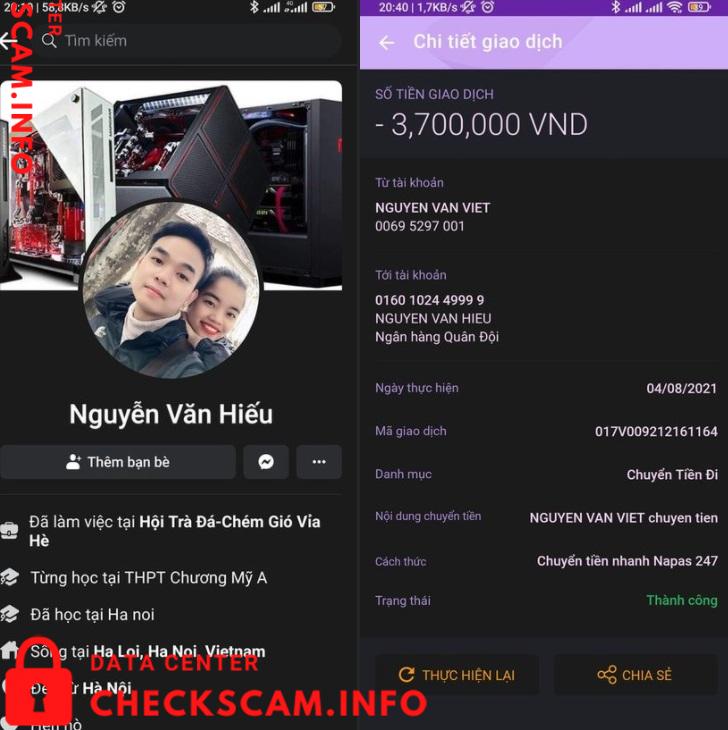 Evidência contra Nguyen Van Hieu