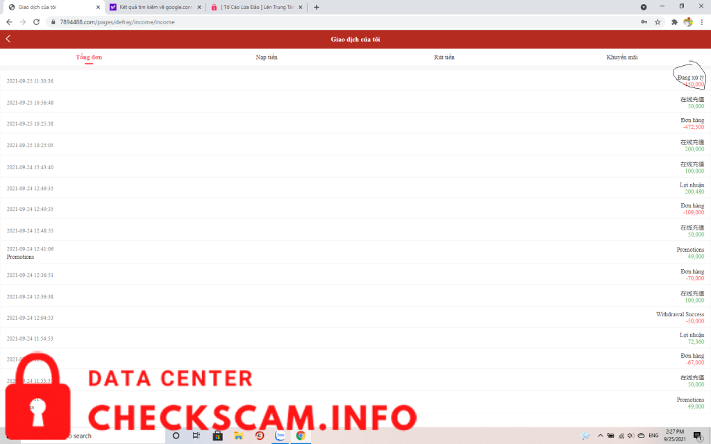 Evidência contra 7894488.com Lừa đảo