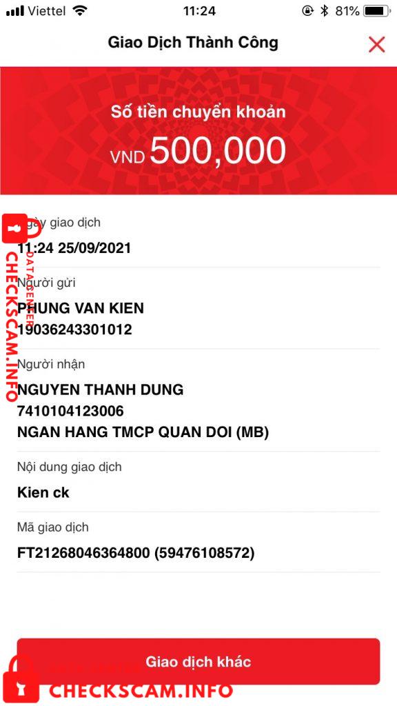 Evidência contra Nguyen Thanh Dung