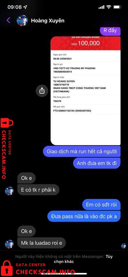 Evidência contra Tu Hoang Xuyen