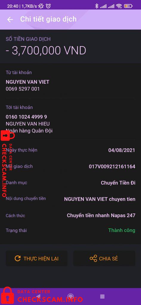 Evidência contra Nguyen Van Hieu