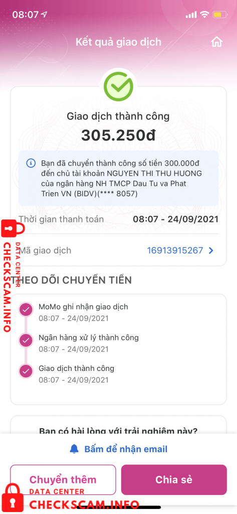 Evidência contra Nguyễn Thị Thu Hương