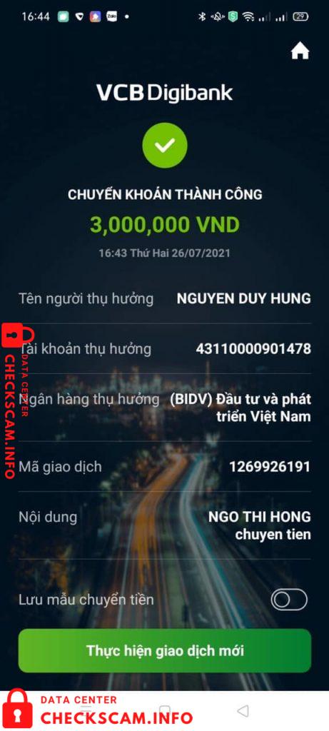 Evidência contra Nguyen Duy Hung