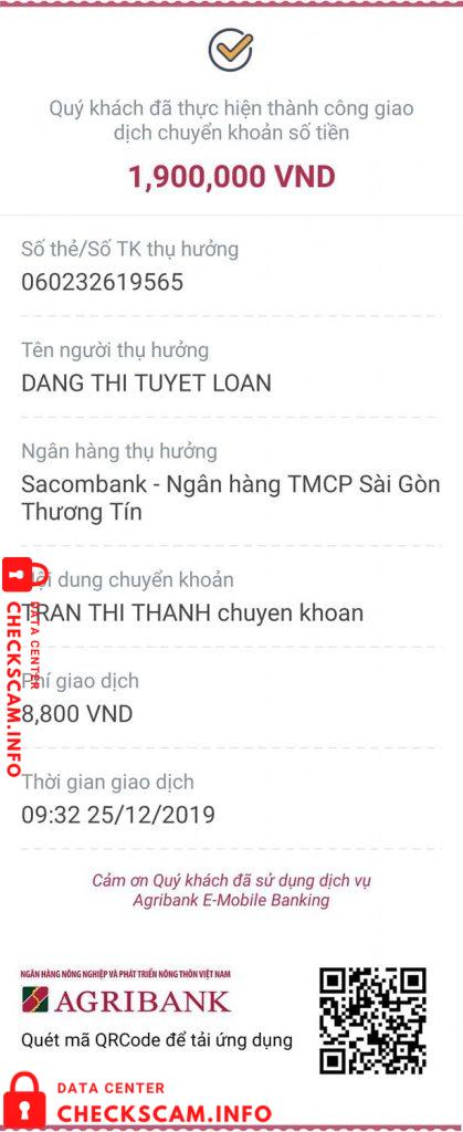 Evidência contra Đặng Thị Tuyết Loan