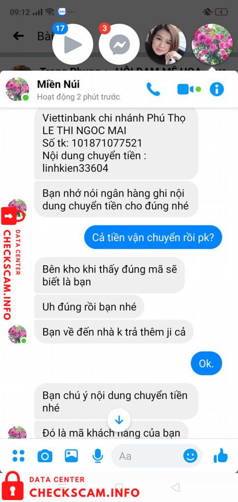 Evidência contra Lê Thị Ngọc Mai