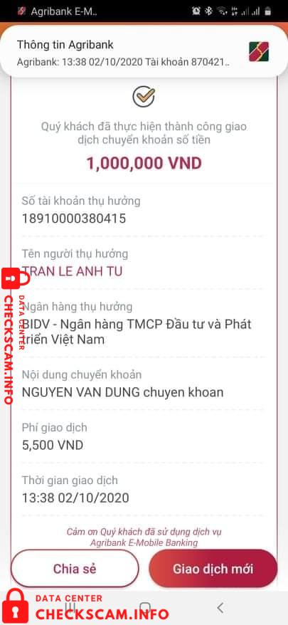 Evidência contra Trần Lê Anh Tú