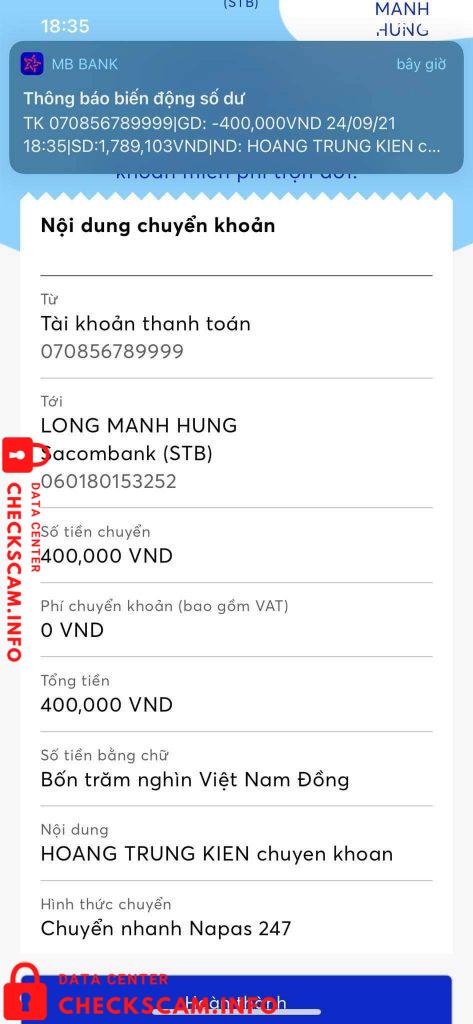 Preuves contre Long Manh Hung