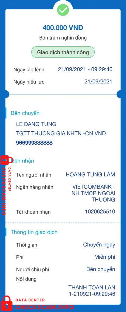 Bằng chứng chống lại Hoang Tung Lam