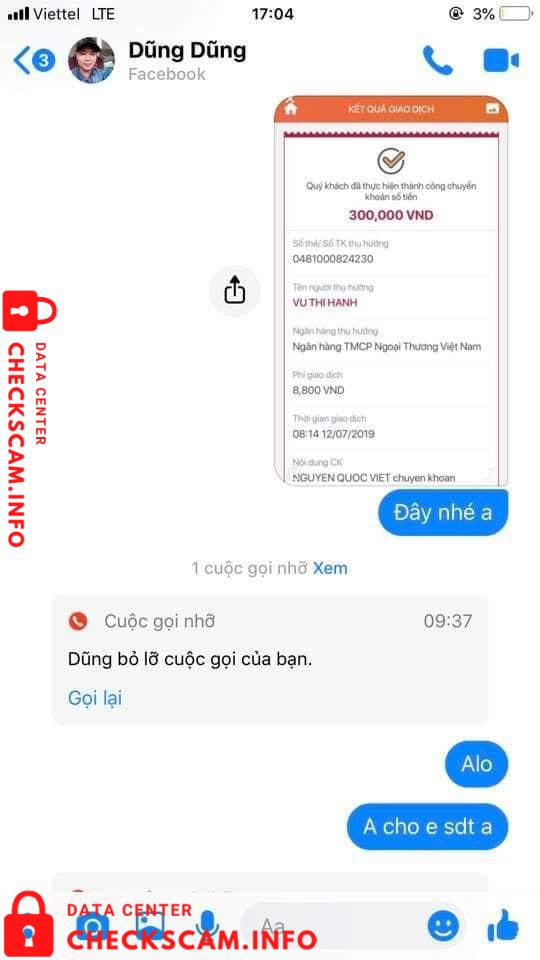 Evidência contra Vũ Thị Hạnh