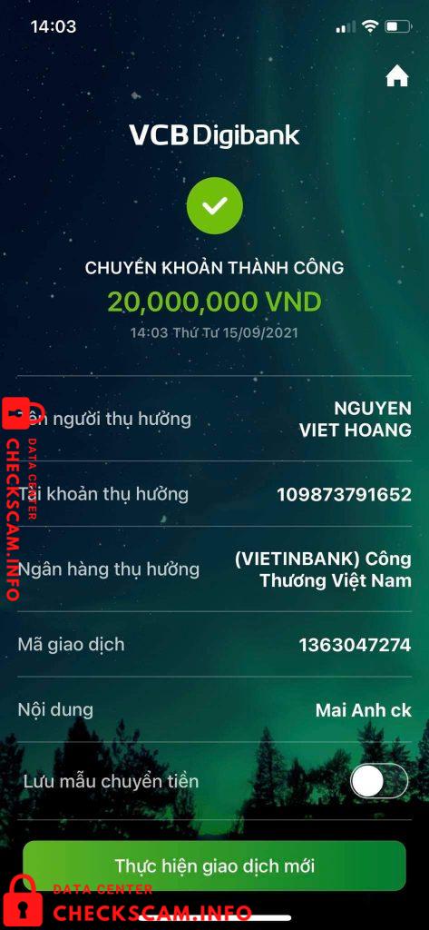 Evidência contra Nguyễn Thị Hương Giang
