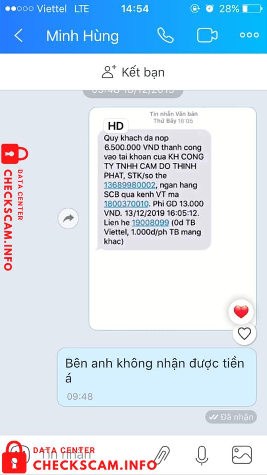 対する証拠 Công Ty TNHH Cam Do Thinh Phat