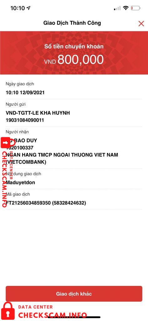 対する証拠 Vũ Bao Duy