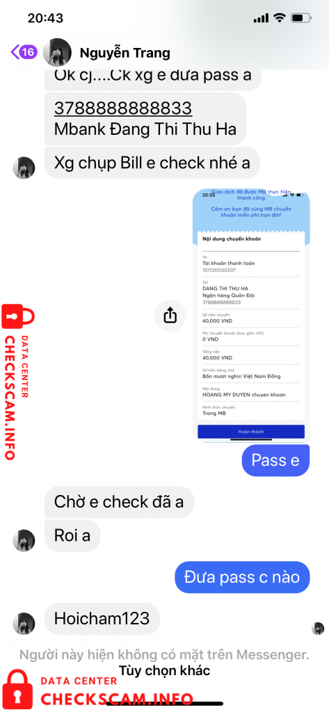 対する証拠 Dang Thi Thu Ha
